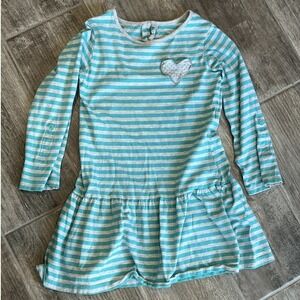 Carter's Girls Turquoise Gray Striped Long Sleeve Tunic Top Heart Pocket Size 6X